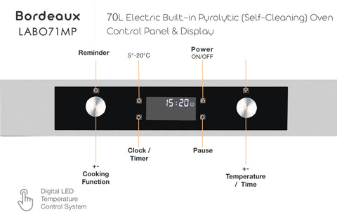 Linärie Appliances | Bordeaux 70L Electric Built-in Pyrolytic Self-Cleaning Oven LABO71MPX | 60cm Built-In Oven
