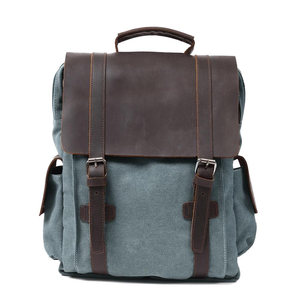 Vintage Canvas Leather School Backpack 16L