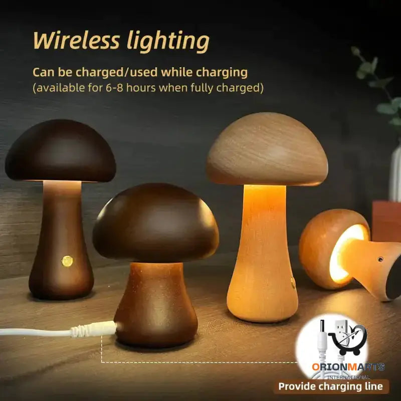 Wooden Mushroom LED Night Light