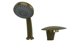 An Empava handheld showerhead with a dark bronze finish is positioned next to a matching wall-mounted holder. The showerhead features multiple spray nozzles for versatile water flow.