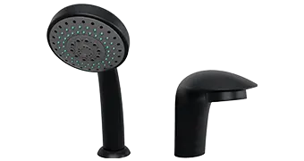 The Empava black showerhead and bathroom faucet set exudes modern sophistication. The showerhead features multiple small spray nozzles in a circular pattern, while the sleek, curved faucet design integrates seamlessly into contemporary bathrooms.