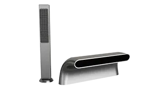The image shows two electronic devices. On the left is a tall, narrow, and rectangular silver fan with a black front panel. On the right is a silver, horizontally-oriented Empava device with a black center, possibly a soundbar. Both items are set against a white background.