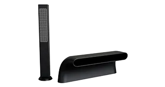 A black, rectangular, vertical fan with a slim, tall design stands beside an Empava black, curved, horizontal air circulator on a white background. Both devices have a modern, sleek appearance suitable for home or office use.