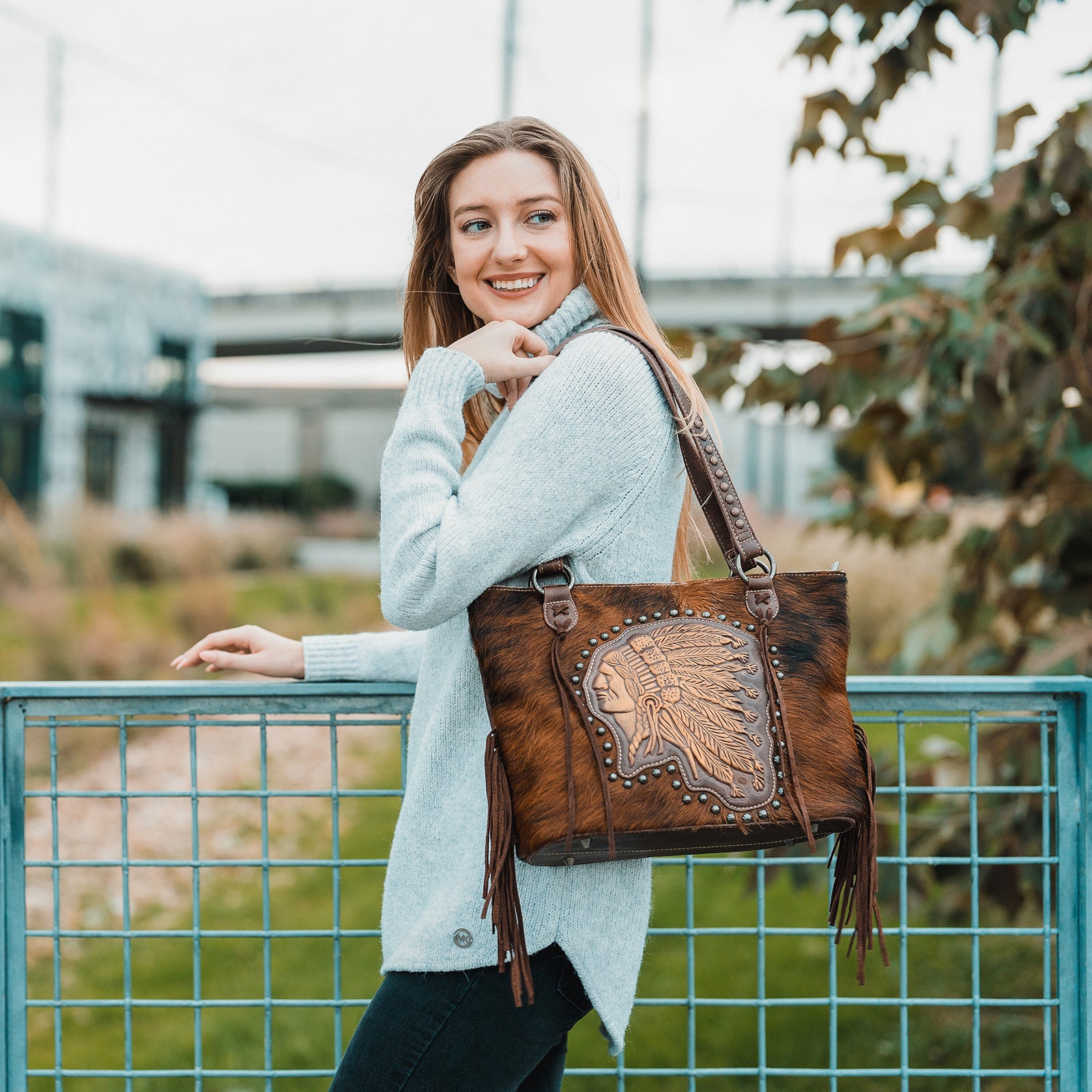 Trinity Ranch Tooled Collection Concealed Carry Tote-Brown & Black -  Women's handbags