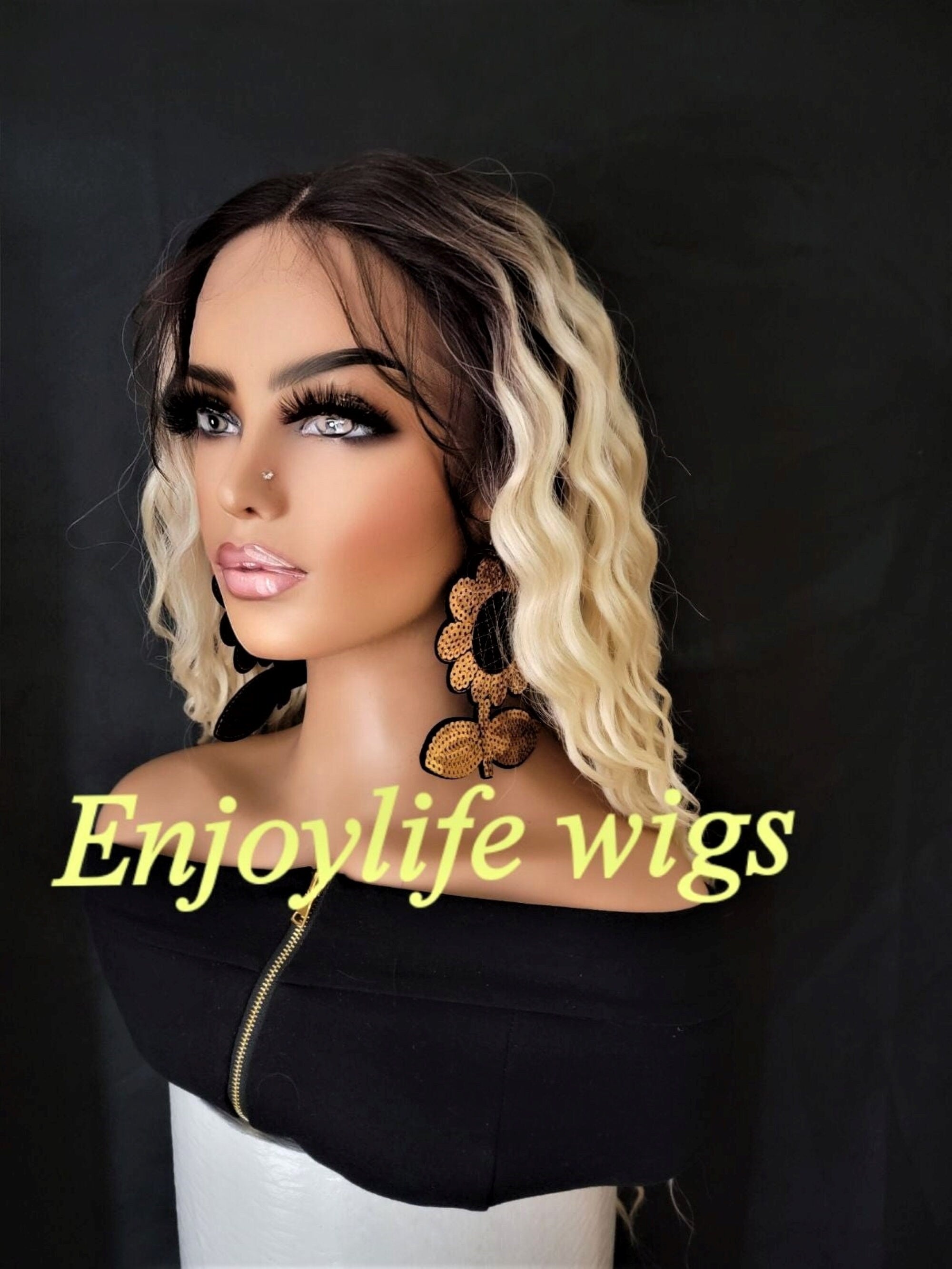 sexy blonde brown root natural wavy lace front wigs