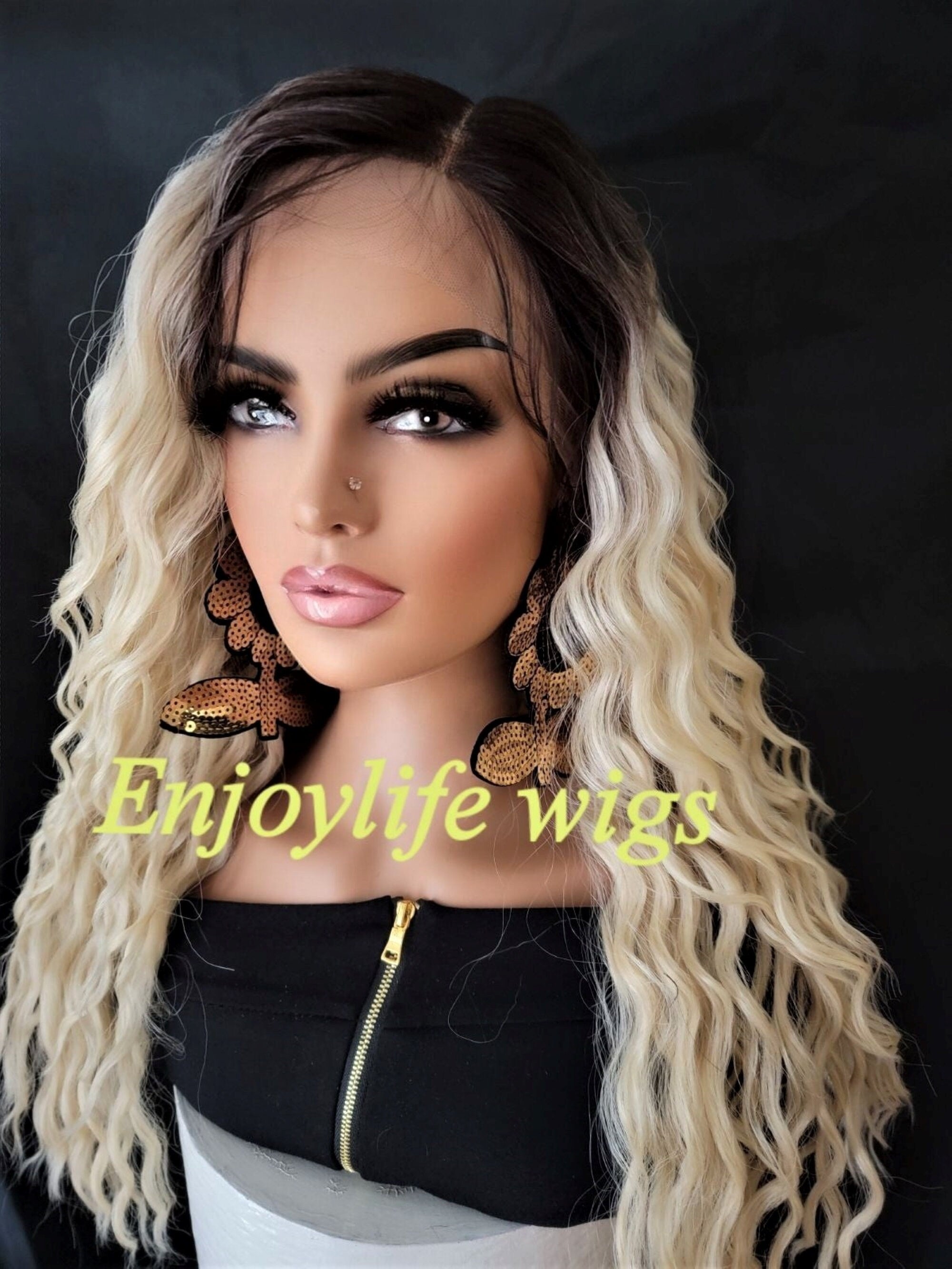 sexy blonde brown root natural wavy lace front wigs