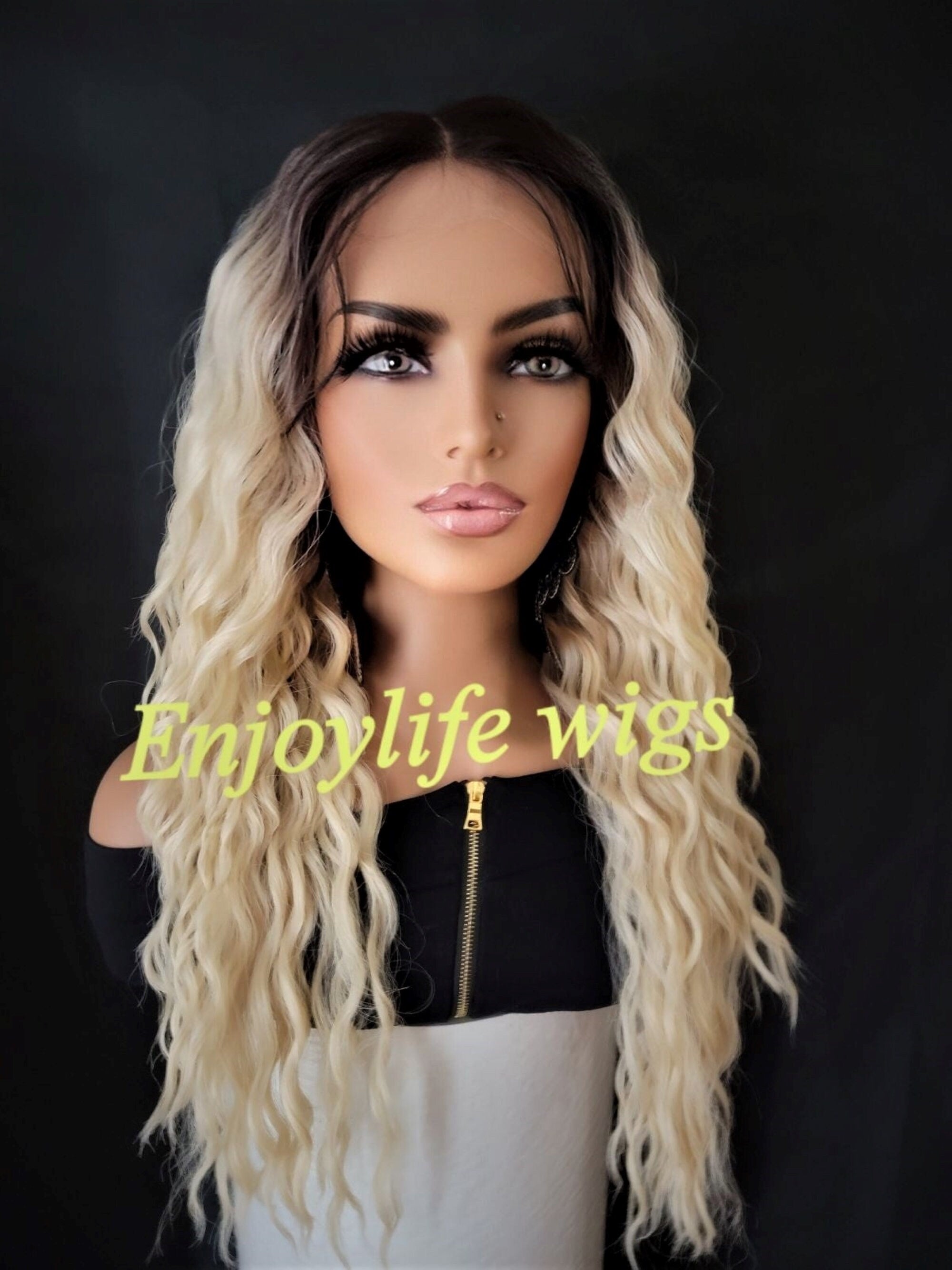 sexy blonde brown root natural wavy lace front wigs