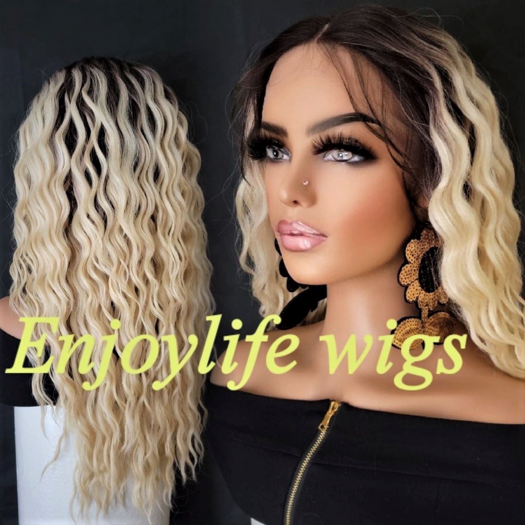sexy blonde brown root natural wavy lace front wigs