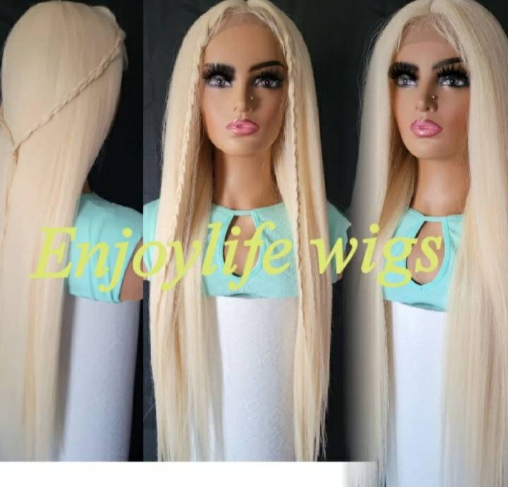 Hd  extra long blonde bomb straight lace front natural looking front wig