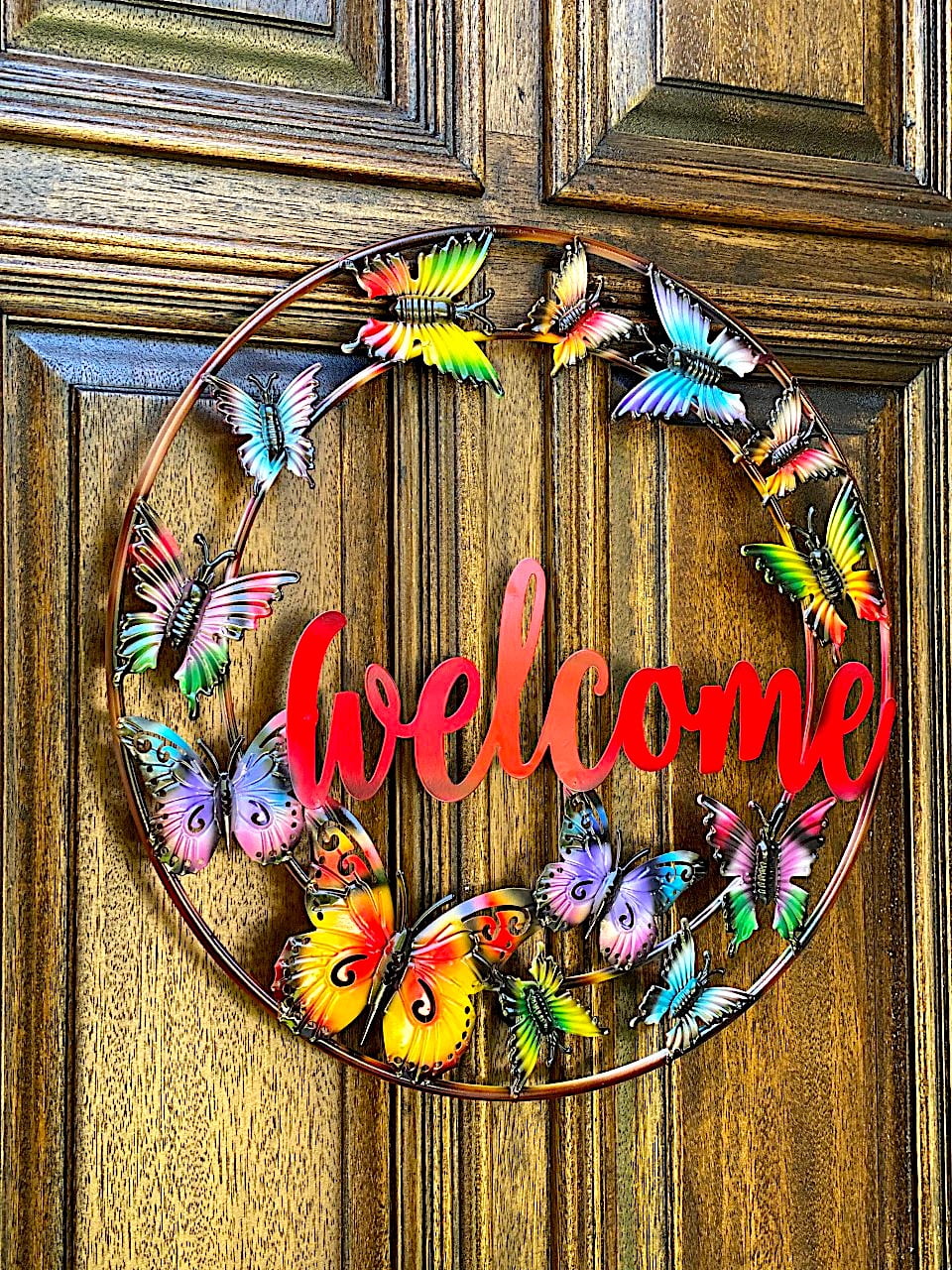 Vibrant Butterfly Welcome Metal Wall Sign