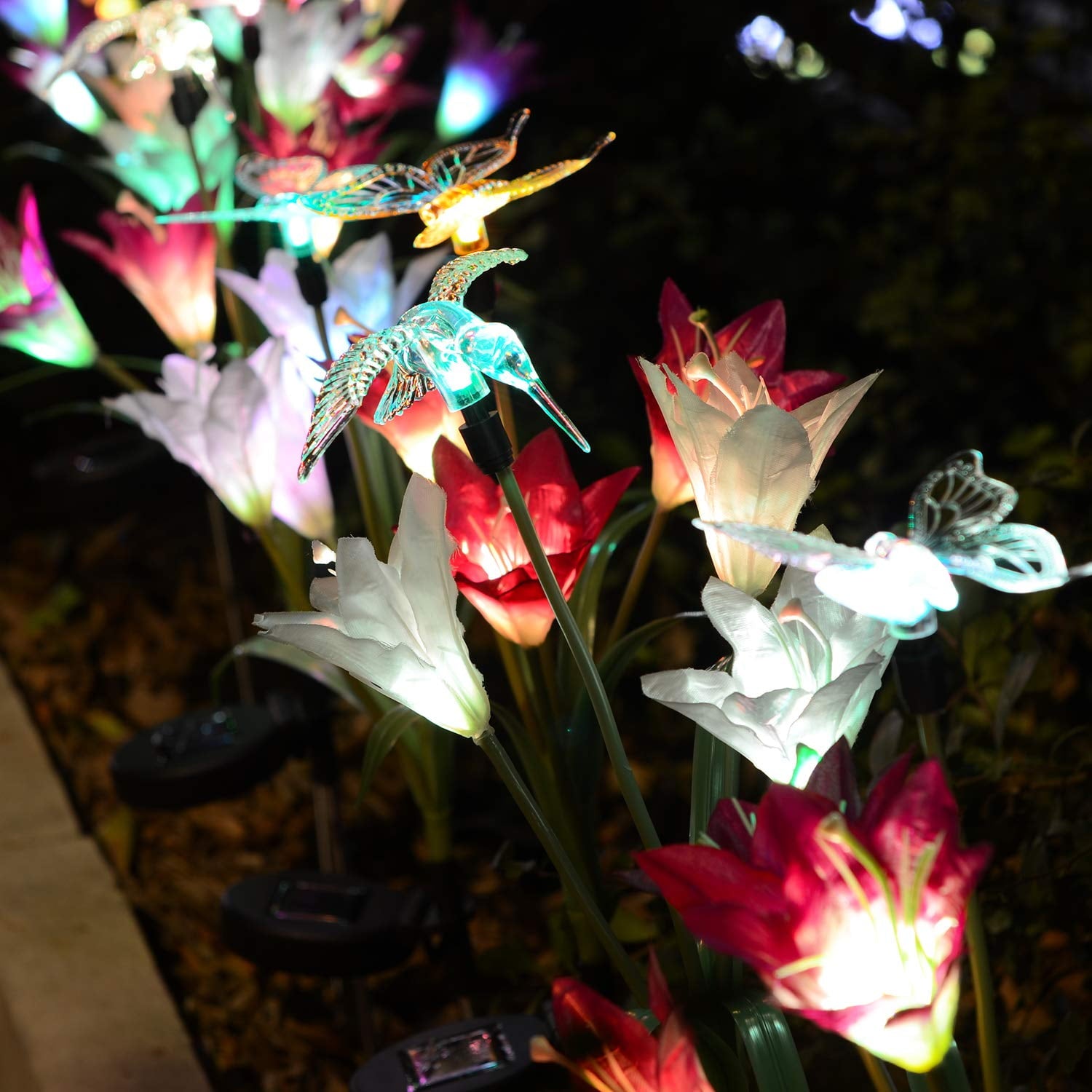 Enchanted Garden Solar Lily Lights - 2 Pack Multi-Color LED Flowers