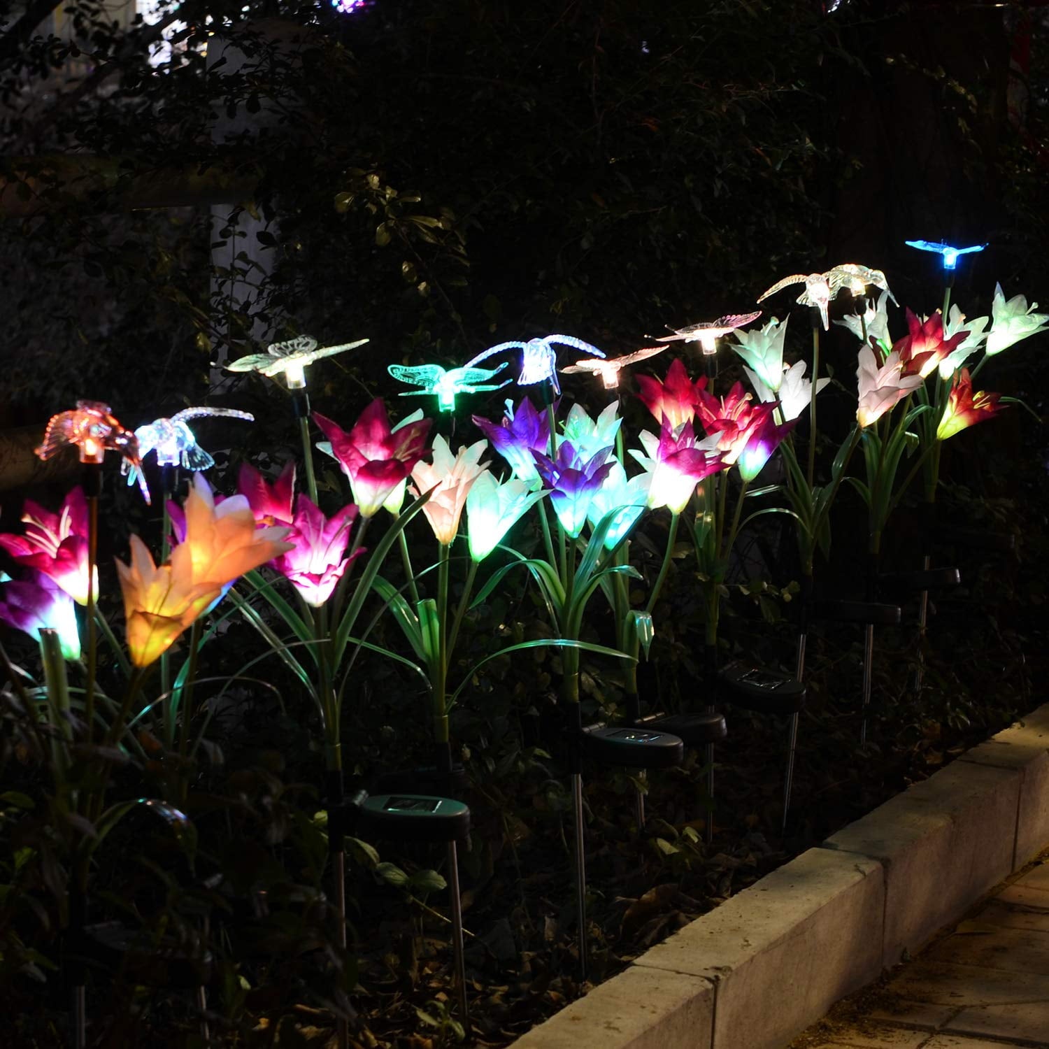 Enchanted Garden Solar Lily Lights - 2 Pack Multi-Color LED Flowers