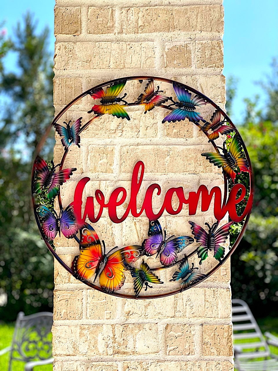 Vibrant Butterfly Welcome Metal Wall Sign