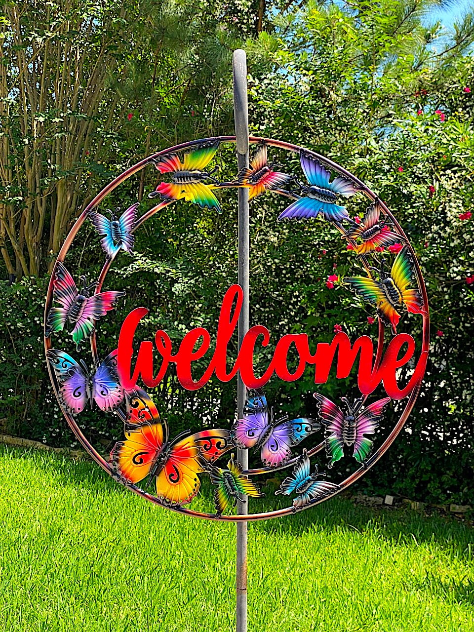 Vibrant Butterfly Welcome Metal Wall Sign