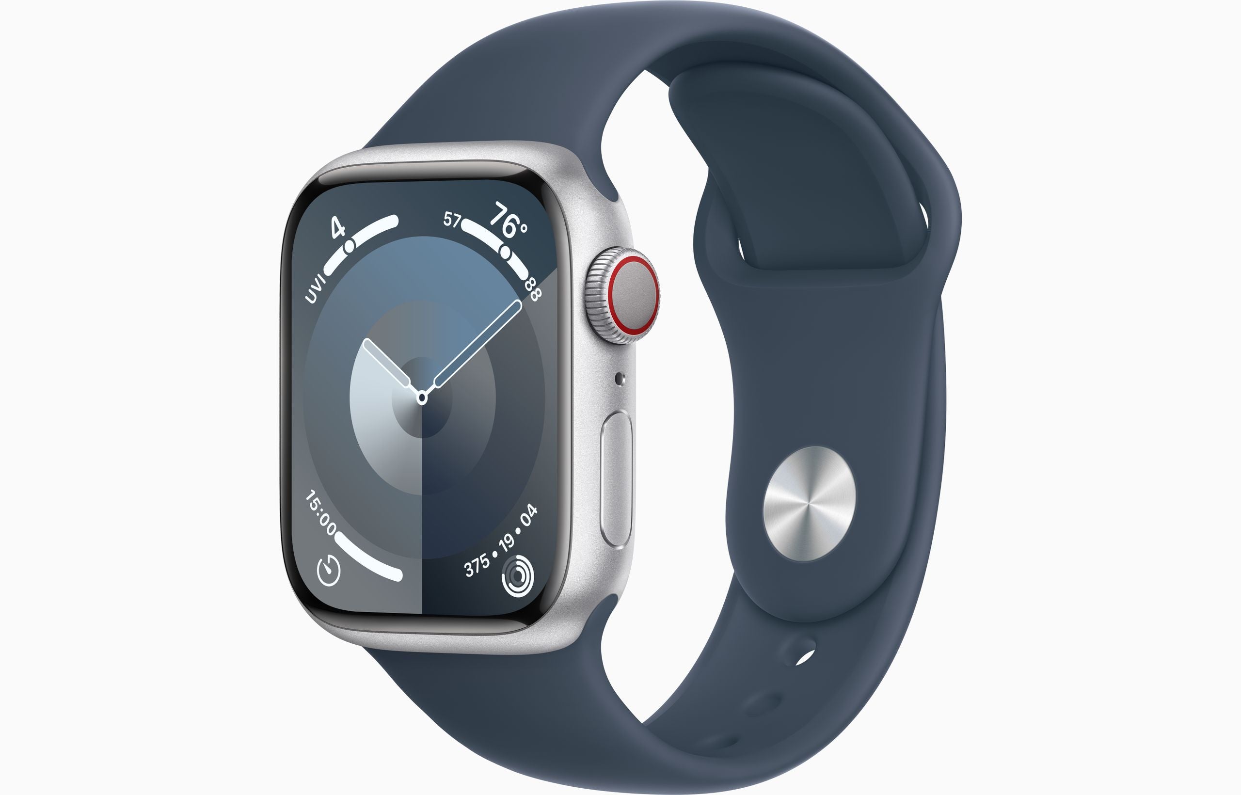 Apple Watch Series?9 GPS + Cellular 41mm Silver Aluminum Case with Storm Blue Sport Band - S/M