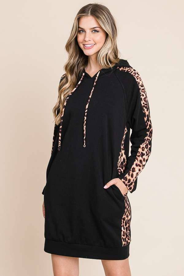 Animal Contrast Strip Hoodie Dress