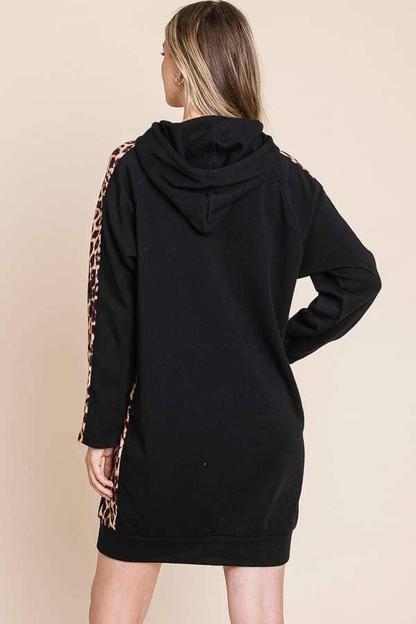 Animal Contrast Strip Hoodie Dress