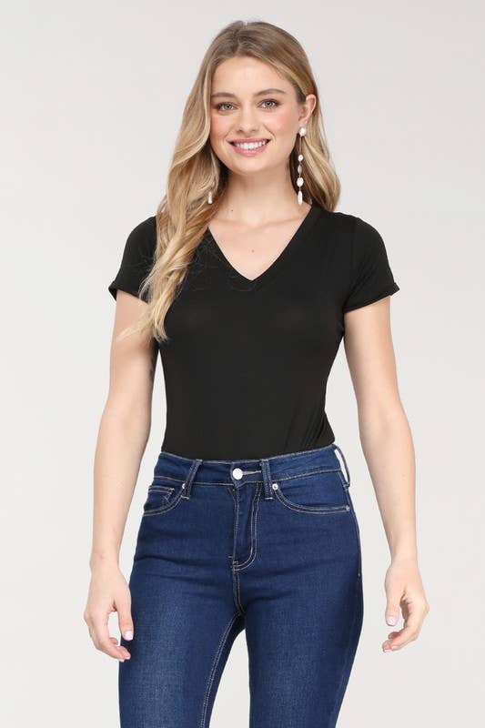 Plus Size V-Neck Short Sleeve Bodysuit