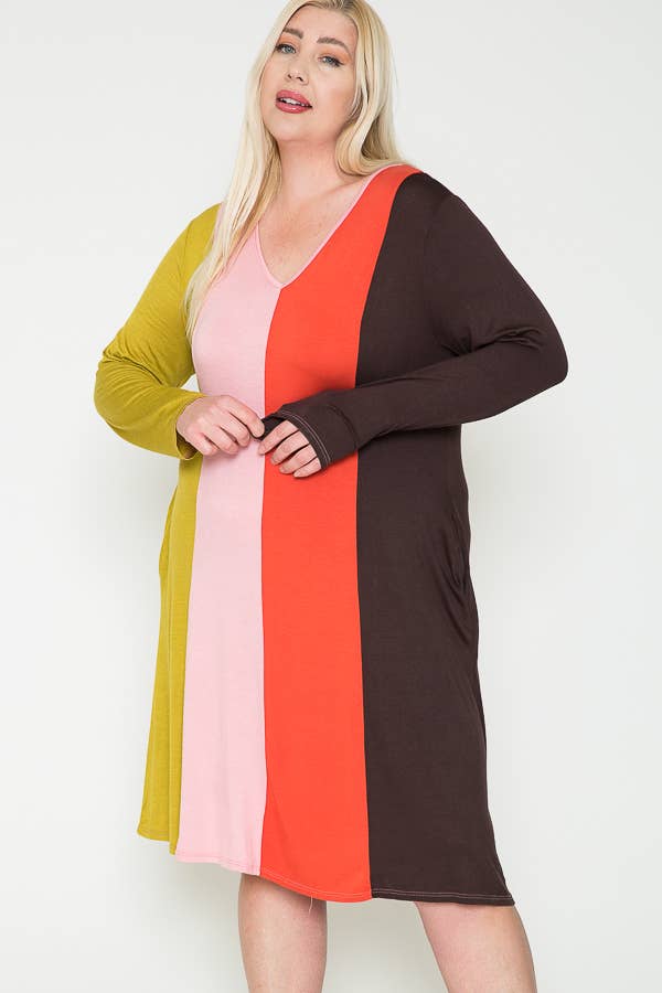 Hidden Pocket Color Block Midi Dress