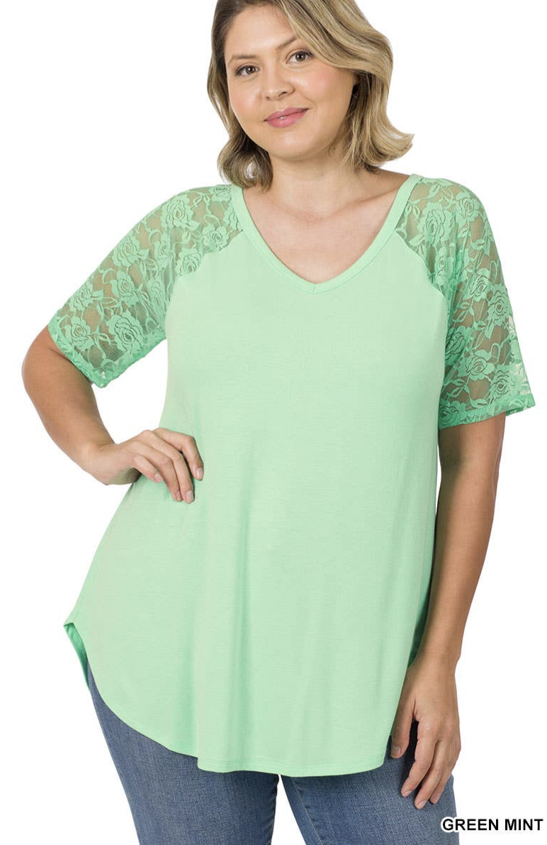 Lace Detail Short Sleeve V Neck