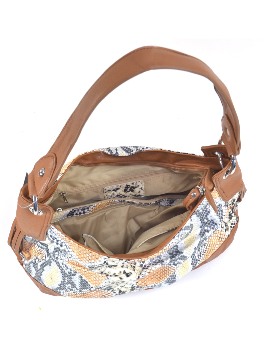 Two-Tone Faux Python Leather Embossed Flap Hobo Bag