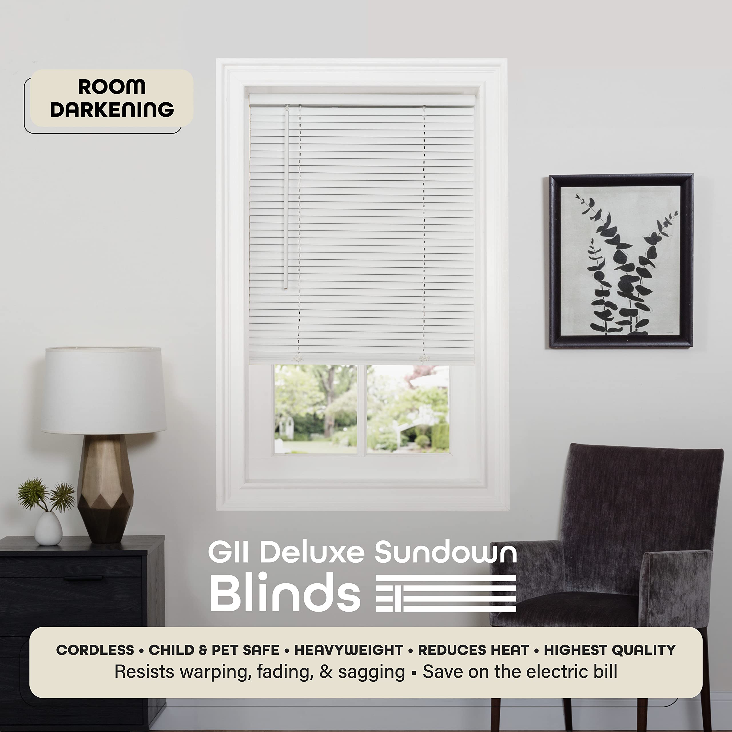 CasaFoyer Cordless GII Deluxe Sundown 1 Blind | Room Darkening | PVC | Child & Pet Safe | Easy Installation | 27x64 White