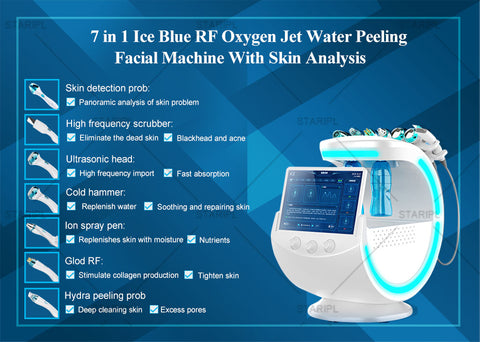 Hydrafacials 7 in1 machine ICE Blue Aqua peeling skin analysis