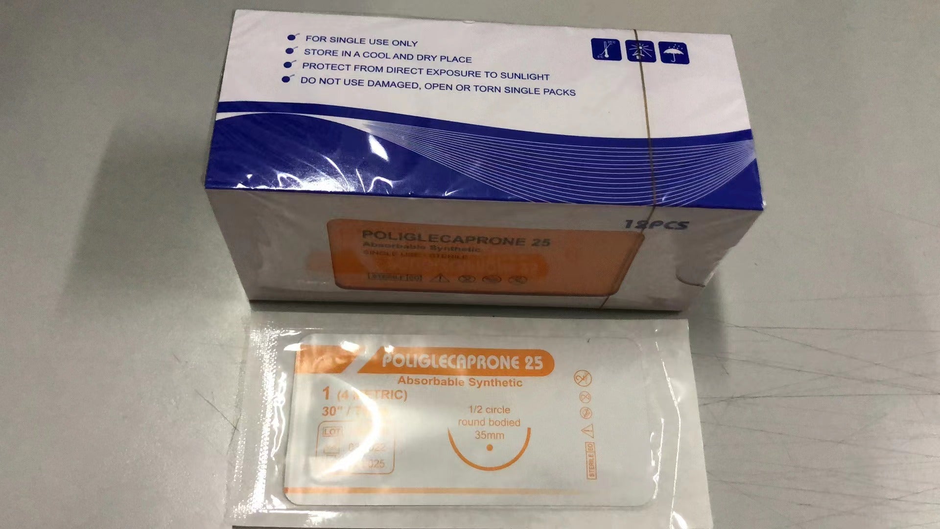 Absorbable Synthetic PCL Suture 75cm Surgical Needle Medical Thread ...