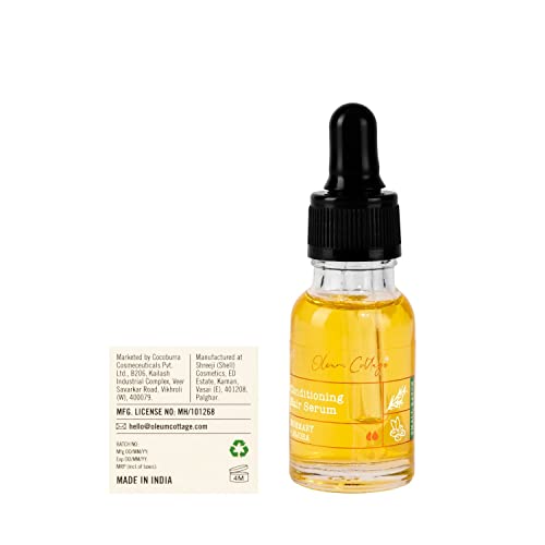 Oleum Cottage Conditioning Hair Serum, 15 ml, Made with cold pressed jojoba oil and pure essential on hair serum that gives a natural shine and bounce