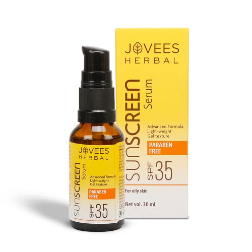 Jovees Herbal Sunscreen Face Serum SPF 35 with Aloe Vera, Carrot and Sunflower Extract, 30ml