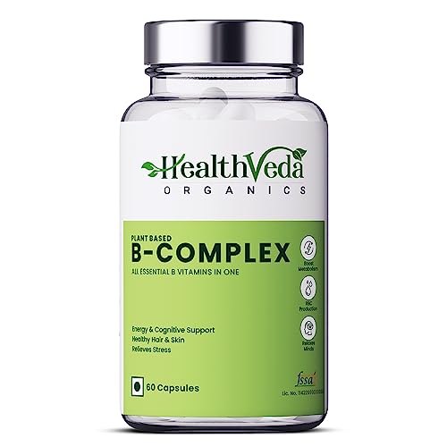 Health Veda Organics Plant Based Vitamin B-Complex with 100% RDA B1, B2, B3, B5, B6, B9 & B12 | 60 Veg Capsules