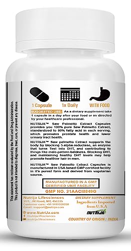 NutriJa Saw Palmetto Extract 800MG - 120 capsules (80% Fatty acid) - DHT Blocker | Supports Hair Growth & Healthy Prostate (120 capsules)