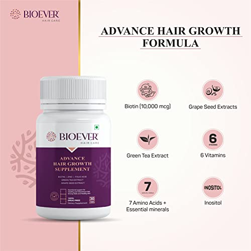 Bioever Advance Hair Growth Supplement Biotin, Green tea Extratract,Grape Seed Extract for Hair Grownd Fights Nail 30 Biotin Tablets for men and women