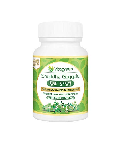 SHUDDHA GUGGULU 500 mg, Pack Of 60 Capsules, 100% Natural, Ayurveda Herb, Health, Dietary, Herbal, Nutrition Supplements (Pack of 1)