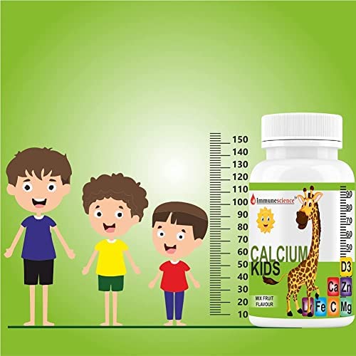 Immunescience Calcium For Kids With Vitamin D3 (Vit d), Magnesium, Zinc, Vitamin C, L lysine Multivi Teeth, Immunity, Growth & Development- 90 Tablets