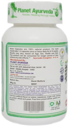 Planet Ayurveda Neem - 60 Capsules | Natural Supplement for Skin Wellness