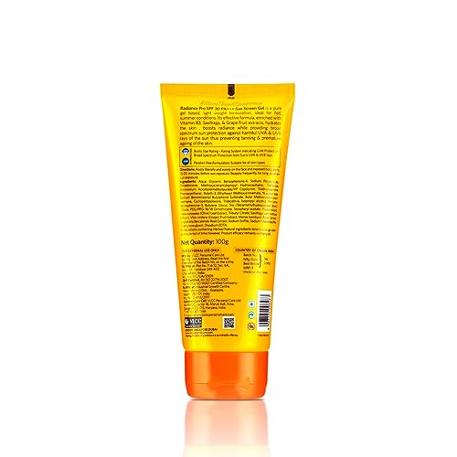 VLCC Radiance Pro SPF 30 PA+++ Sunscreen Gel -100g + 25g Extra- Sun Protection, Boosts Radiance, Reduces pigmentation.