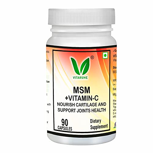 Vitaruhe? MSM Capsules with Vitamin C, 90 Capsules for 3 Months, Daily High Dose of Organic Sulfur Powder, 99.9% Pure Methylsulfonylmethane