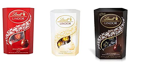 Lindt Lindor Combo of Milk, White and Dark Chocolate Truffles (Pack of 3), 200g Each