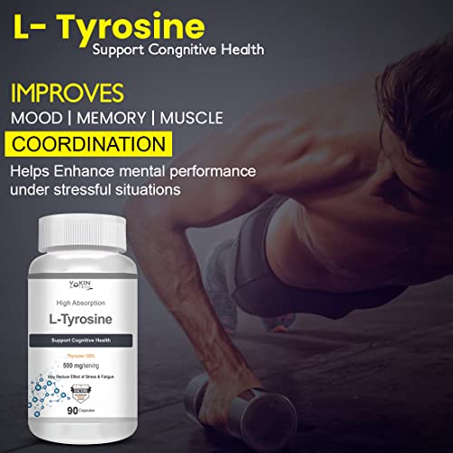 Vokin Biotech L-Tyrosine 500mg- Support Cognitive Health May Reduce Effect Of Stress & fatigue- 90 Capsules