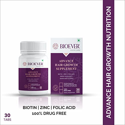 Bioever Advance Hair Growth Supplement Biotin, Green tea Extratract,Grape Seed Extract for Hair Grownd Fights Nail 30 Biotin Tablets for men and women