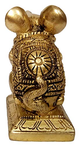 Purpledip Brass Statue Ganesha Vahana Mooshak: Collectible Idol Mouse with Modak (12262)
