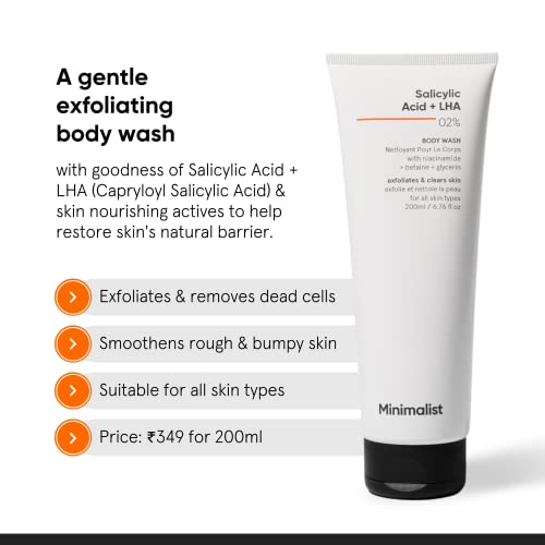 Minimalist 2% Salicylic Acid + LHA Body Wash | For Body Acne, Un-even, Rough Skin | Sulphate, Dye, & Fragrance Free | 200 ml