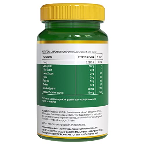 Pure Nutrition Naturals Vitamin D3 Plus K2, Vitamin D3 (600 IU) Supplement for Strong Bones - 60 Veg Tablets