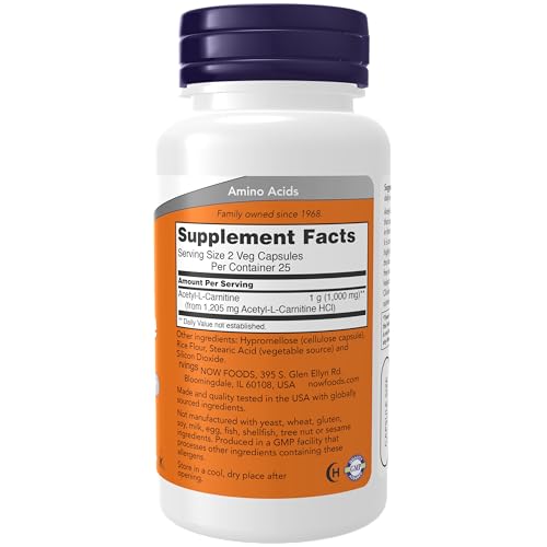 NOW Foods Acetyl L-carnitine 500mg, 50 Capsules