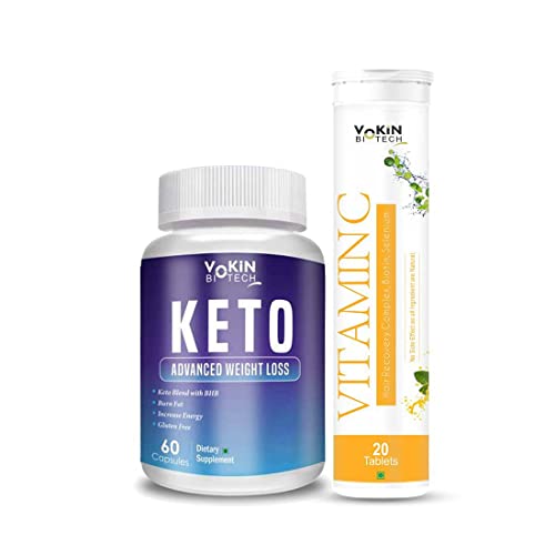 Vokin Biotech Keto Capsules Ultra Weight Loss Fat Burner Supplement with (Green Tea + Garcinia Cambo 60 Capsules With Vitamin C 20 Tablets (Pack Of 1)