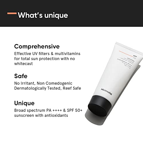 Minimalist Sunscreen SPF 50 Lightweight with Multi-Vitamins | No White Cast | Broad Spectrum PA ++++ | For Women & Men | 50g