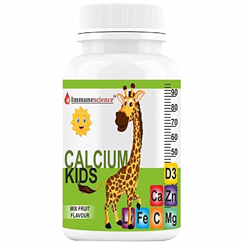 Immunescience Calcium For Kids With Vitamin D3 (Vit d), Magnesium, Zinc, Vitamin C, L lysine Multivi Teeth, Immunity, Growth & Development- 90 Tablets