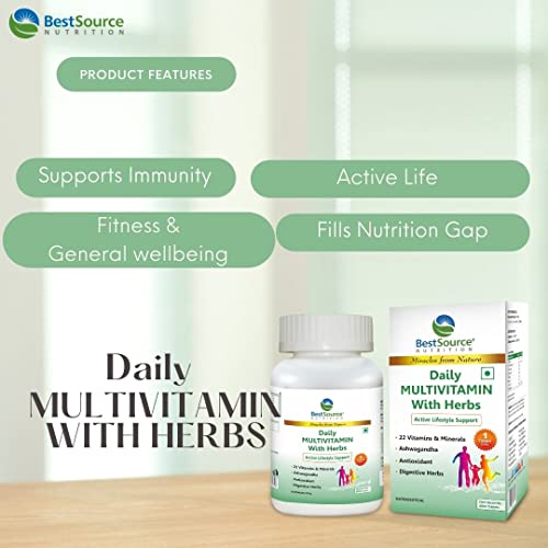 Daily MULIVITAMIN with Herbs for Men and Women, Antioxidant & Digestive Herbs (60 Tablets) for active lifestyle support