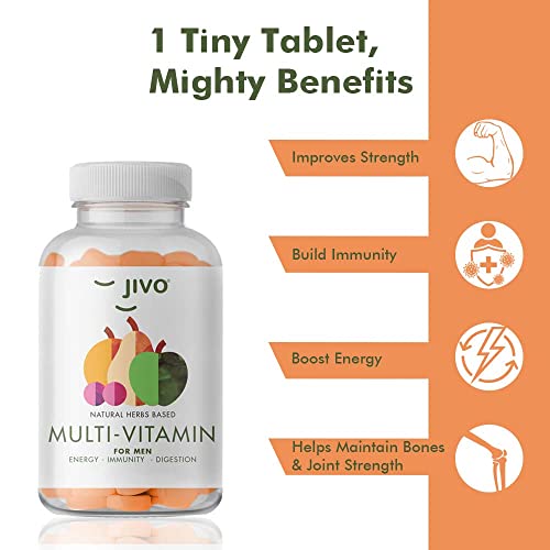 JIVO Multivitamins For Men With Omega 3 & Herbs | Vitamins B1, B2, B3, B6, B12, C, D2, E, Biotin, CaEnergy & Immunity Booster Supplement - 60 Capsules